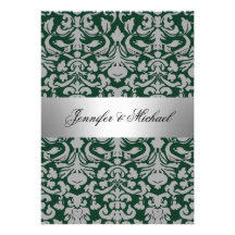 Damask Wedding Party Invitation Old Green