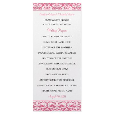 Damask Wedding Programs (Honeysuckle) 2-Sided Customized Rack Card by bridalboutique
