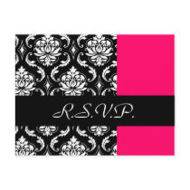 Damask Wedding RSVP Card Fushia Post Card