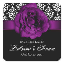 Damask Wedding Stickers Purple Rose