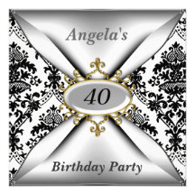Damask White Birthday Party Celebration Invitation