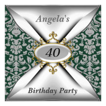 Damask White Birthday Party Old Green Invitation