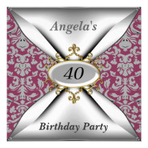 Damask White Birthday Party Old Red Invitation