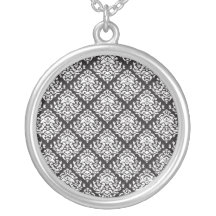 Damask White on Black Custom Necklace