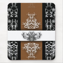 Damask Wildflowers, CELINE in Brown & Black Mousepads