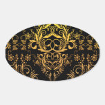 Damask Wildflowers, Midnight Masquerade in Gold Oval Stickers