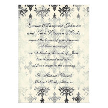 damassé complexe blanche noire affligée invitation personnalisable