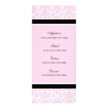 Damassé de noir de rose de menu de mariage double cartes customisées