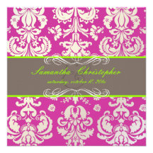 Damassé de PixDezines Isabella, Fuschia+Chaux Carton D'invitation