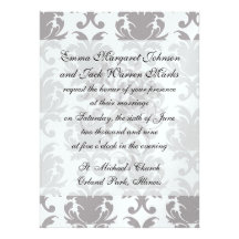 damassé du baroque de blanc gris invitations personnalisées