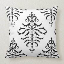 Damassé feuillue - noire et blanc (conception bi-d coussin