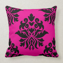 Damassé fleurie - noir et magenta (conception bi-d oreiller