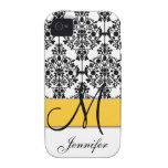 Damassé florale blanche noire jaune de monogramme coque iPhone 4/4S