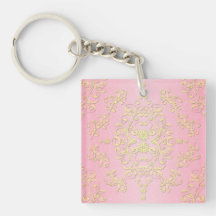 Damassé florale rose et jaune Girly en pastel