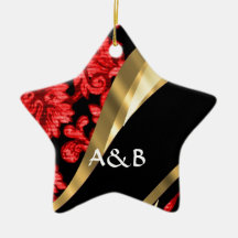 Damassé florale rouge et noire ornements de noël