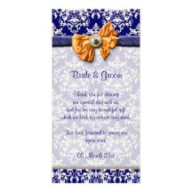 Damassé orange blanche bleue élégante cartes de vœux avec photo