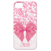 Damassé rose décorée d'un monogramme et ruban rose coques Case-Mate iPhone 5