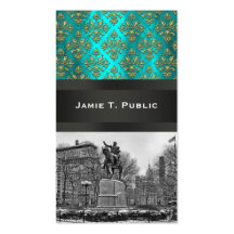 Damassé turquoise 223 NYC d'or carré des syndicats Cartes De Visite Professionnelles