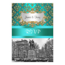 Damassé turquoise NYC d'or carré des syndicats 222 Bristols Personnalisés