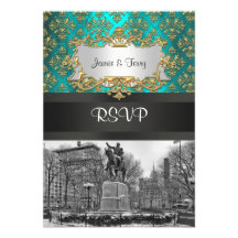 Damassé turquoise NYC d'or carré des syndicats 223 Bristols Personnalisés