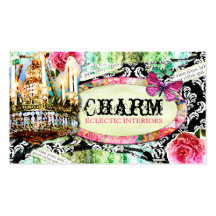 Damassé vintage minable de noir de charme de la CH Cartes De Visite Personnelles