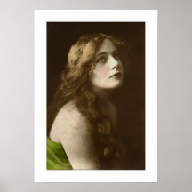 dame de victorian, longs cheveux séduisants affiches