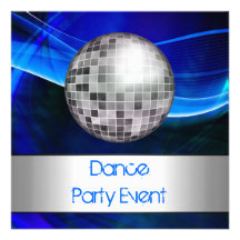 Dance Party Event Blue Silver Mirrorball Custom Announcements