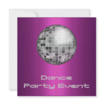 Dance Party Event Purple Silver Mirrorball Invites