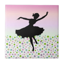 Dancer amongst the stars and pink sky ceramic tile