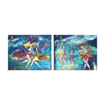 DANCING AND MUSIC IN THE NIGHT,blue pink fuchsia Stretched Canvas Prints