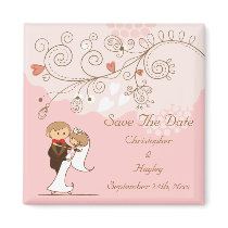 Dancing Bride & Groom Save The Date Wedding Fridge Magnet