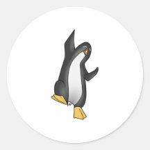 Dancing Cartoon Penguin Round Sticker