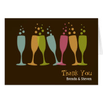 Dancing champagne glasses colour bubbly thank you cards