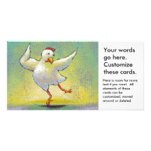 Dancing chicken fun art cute colourful happy dance custom photo card