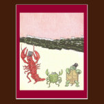 Dancing Crustaceans & Turtle on Beach postcards