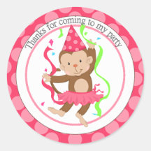 Dancing Girl Monkey Birthday Thank You Stickers