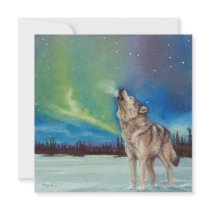 Dancing Lights howling wolf square card