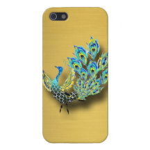 Dancing peacock on brushed gold cover for iPhone 5