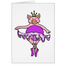 Dancing Pig in Purple TuTu Blank Greeting Card