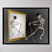 Dancing Skeleton In Mirror Poster