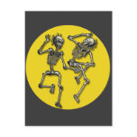 Dancing Skeletons with Full Moon for Halloween Postcard