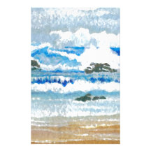 Dancing Waves on the Rocks Ocean Seascape Personalized Stationery