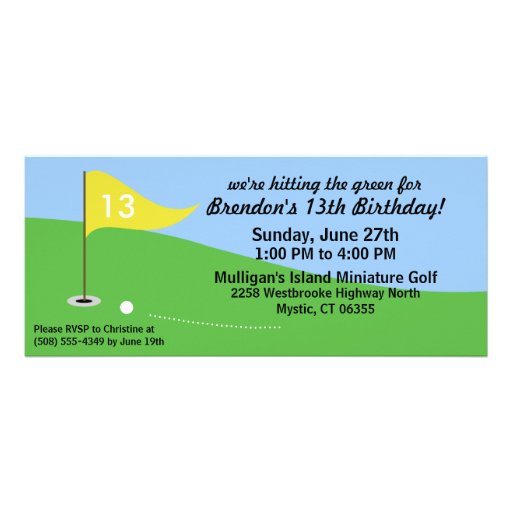 Dandelion Yellow Hit the Green Golf Birthday Party Custom Invites