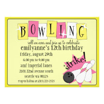Dandelion Yellow Totally Retro Bowling Birthday Pa Invitation