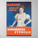 Danger! Disease Ahead! WWII STD Warning Print