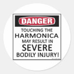Danger Harmonica Round Stickers