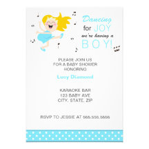 Danse blonde pour le baby shower moderne bleu de g invitations