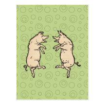 Danse vintage de porcs carte postale