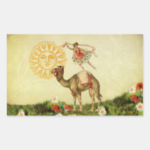 Danseur vintage sur un chameau sticker en rectangle