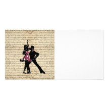 Danseurs de salle de bal sur le papier vintage cartes de vœux avec photo